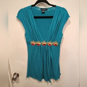 Boston Proper Embellished Green Sleeveless Babydoll Tunic Top Sz M Y2K Casual